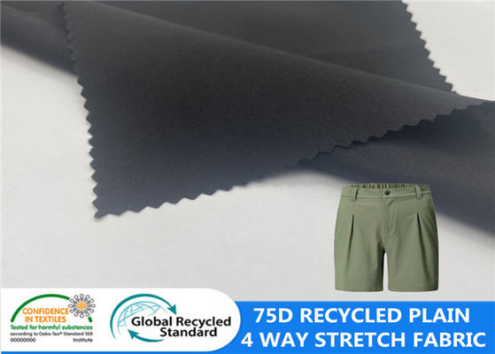 92% Polyester tái chế 8% Spandex Đồng bằng 75D Vải co giãn 4 chiều Vải khô nhanh