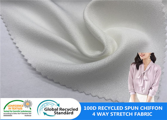 100D Spun Voan tái chế Polyester Vải 4 chiều co giãn GRS Áo sơ mi nữ